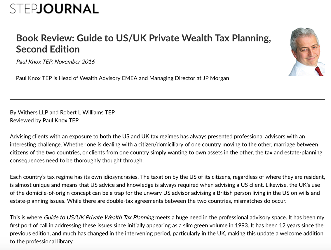 Guide to US/UK Private Wealth Tax Planning